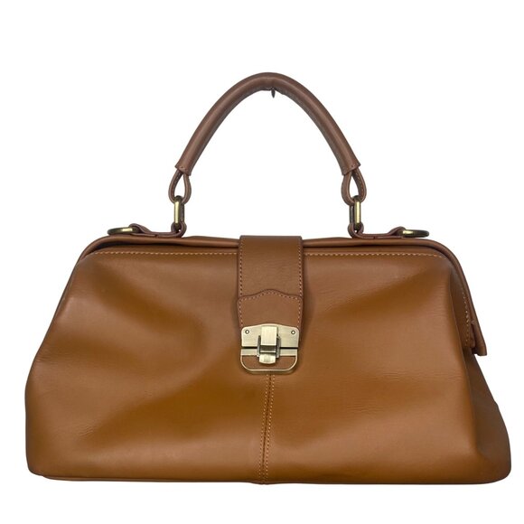 Ameri Leather Tan Leather Satchel Handbag Gold-tone Hardware & Top Handle - Picture 1 of 16